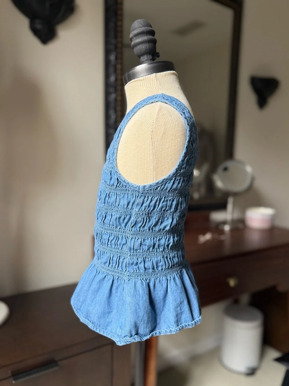 GAP Light Blue Smocked Peplum Tank